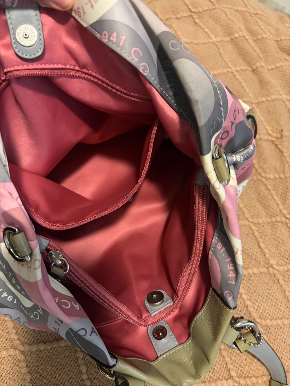 Coach Pink, Gray & Cream Ring-Print Shoulder Bag - Picture 4 of 5